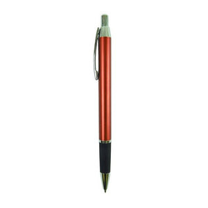 Moderner, roter Kugelschreiber mit silbernen und schwarzen Details von der Seite
