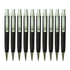 10er Pack matt-schwarze Kugelschreiber mit silbernen Details