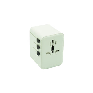 Weisser Weltreisestecker mit verschiedenen Anschlüssen