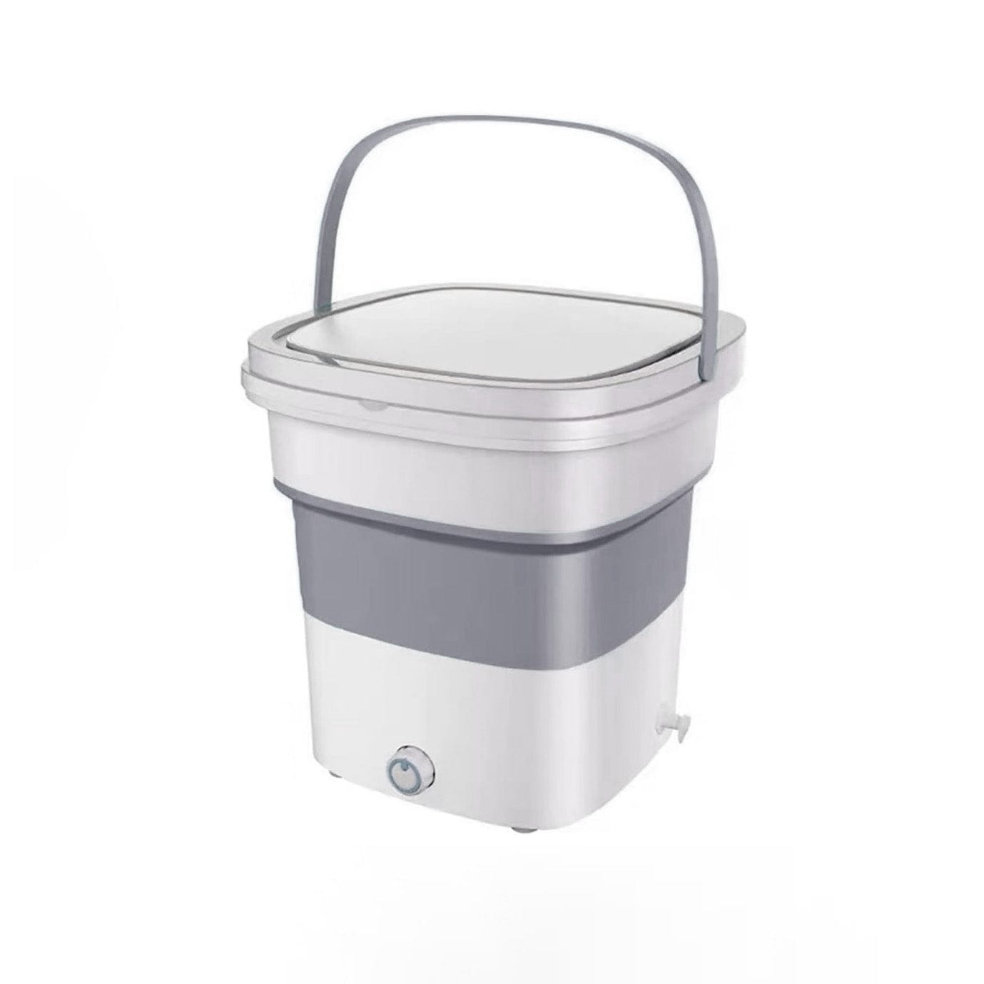 Weiss-garue mini Waschmaschine mit grauem Henkel
