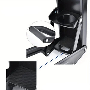 Schwarze Dosenpresse mit Flaschenöffner und Produktdetails