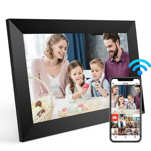 Schwarzer digitaler Bilderrahmen mit Anleitung zum Ändern des Fotos