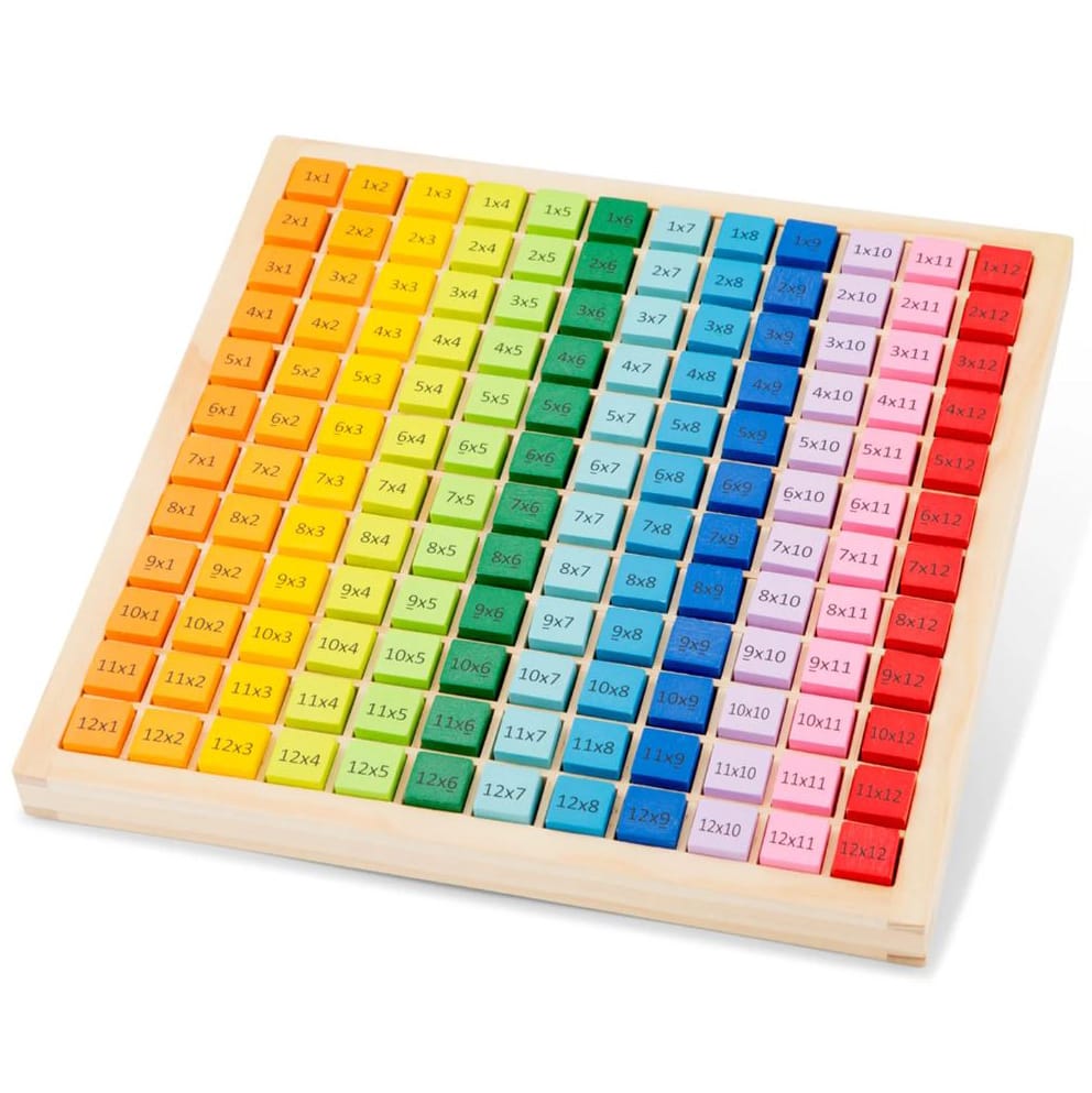 Multiplikationstabelle aus Holz mit verschiedenen Farben