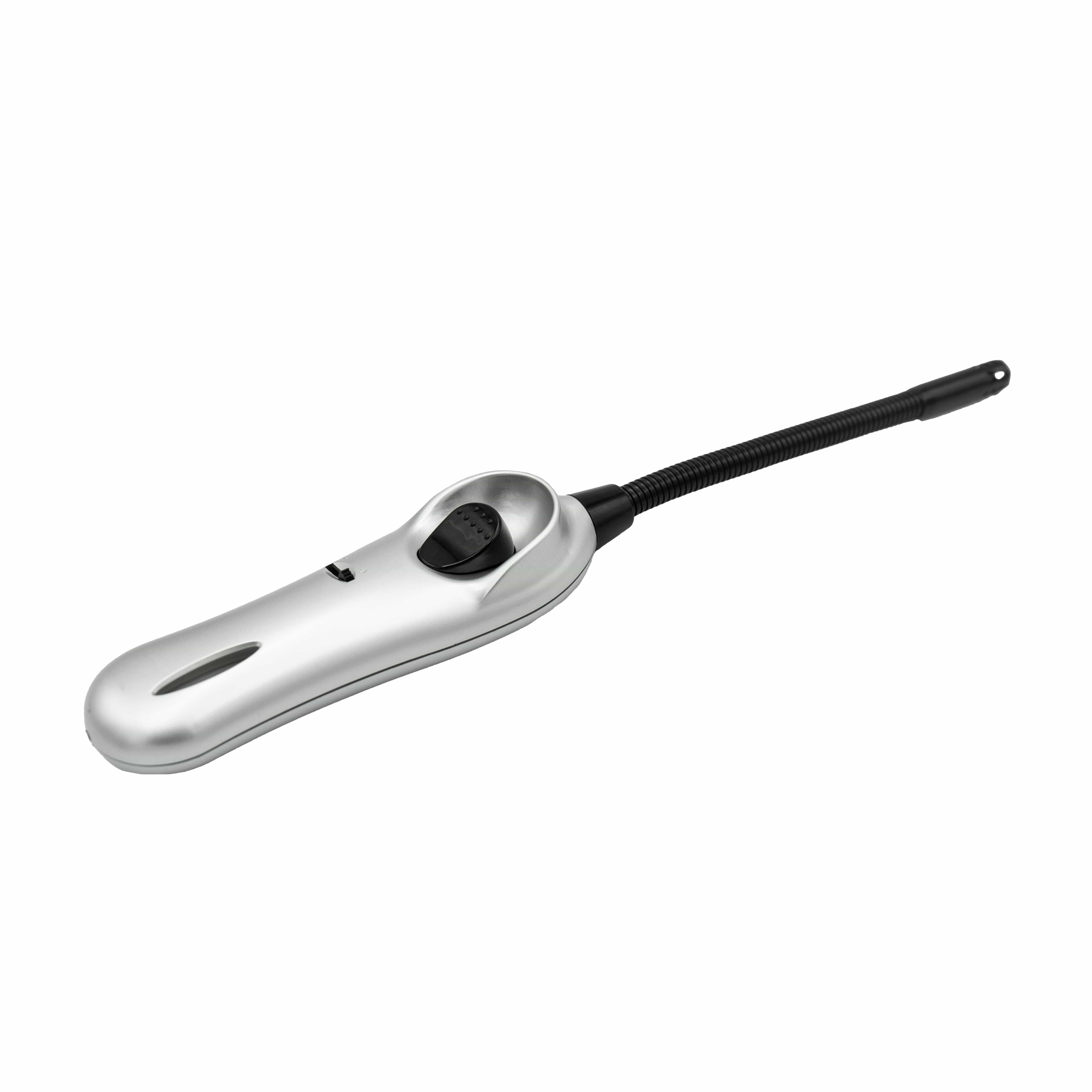 Silbernes Stabfeuerzeug mit schwarzem Knopf