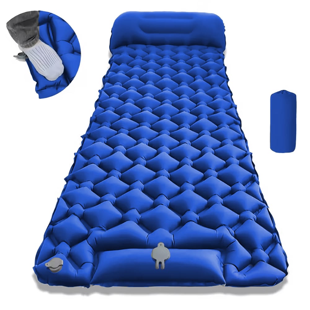 Aufblasbare Camping-Matratze – 190 x 60 cm, eingebaute Fuss-Luftpumpe – novistore