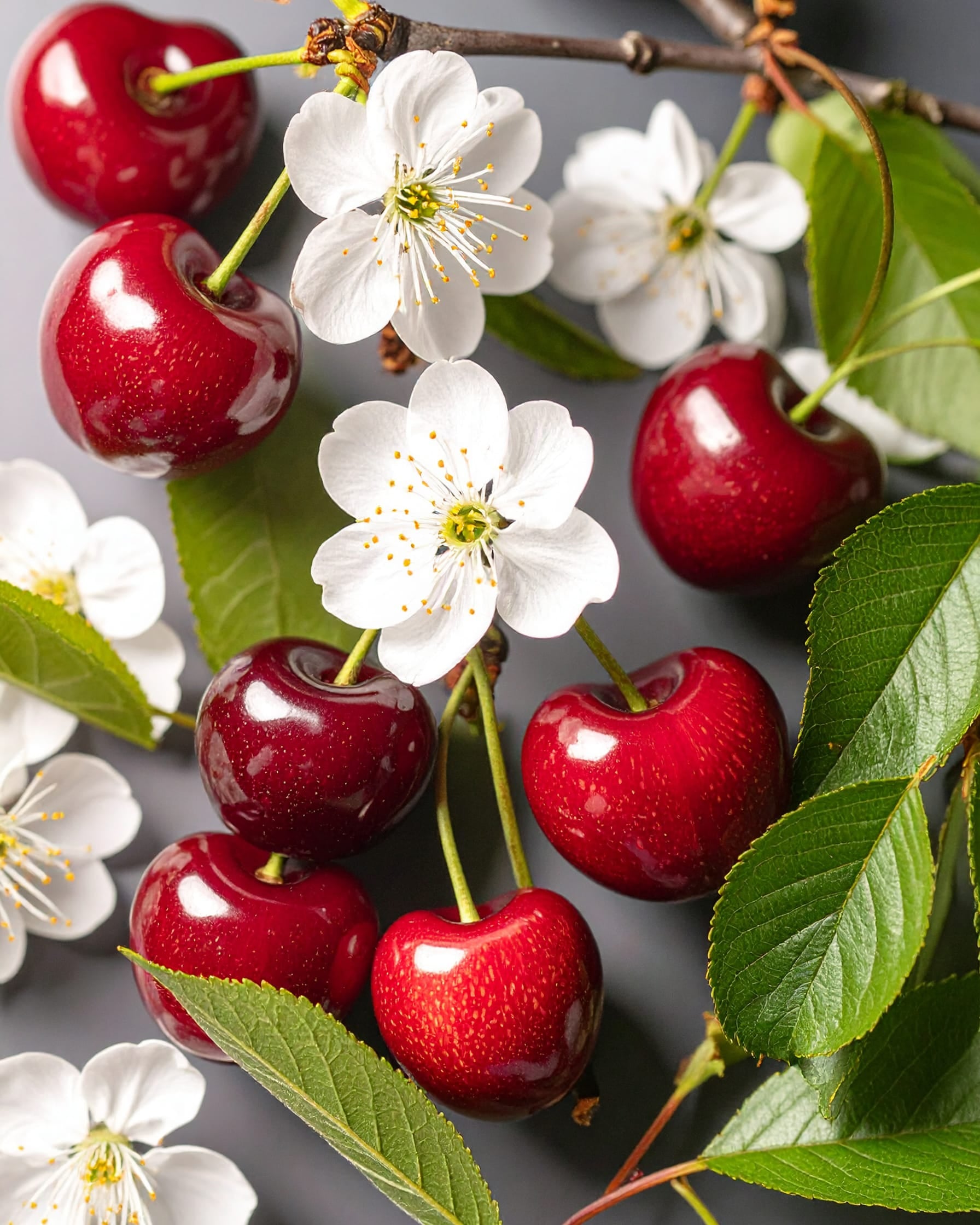 Kirschen und Kirschblüten