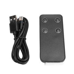 Schwarzes Ladekabel und schwarze Fernbedienung mit vier Knöpfen