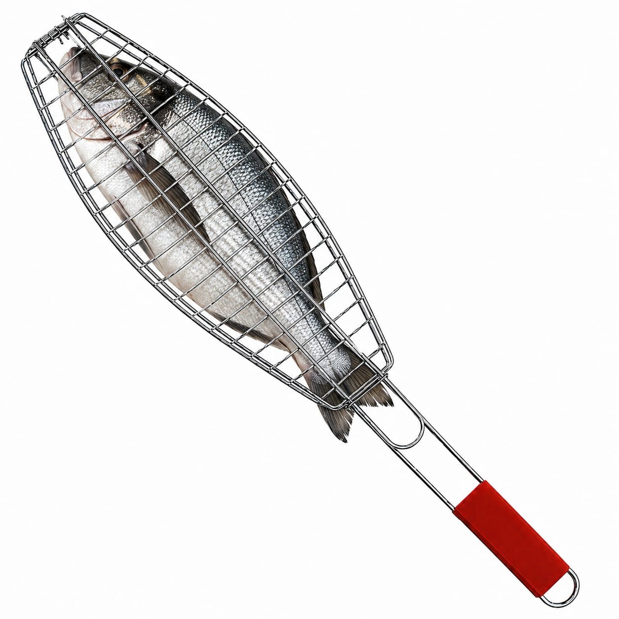 Cestello per grigliare il pesce con manico in legno – Perfetto per grigliare pesce e verdure