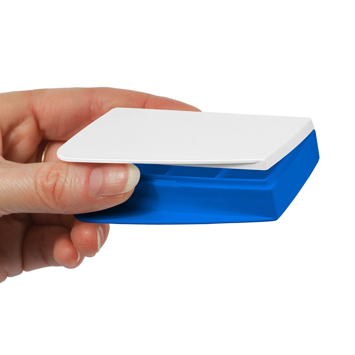 Pillendose "Alpha" in Blau/Weiss