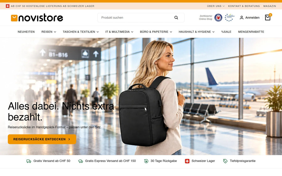 Die neue Startseite von novistore.ch