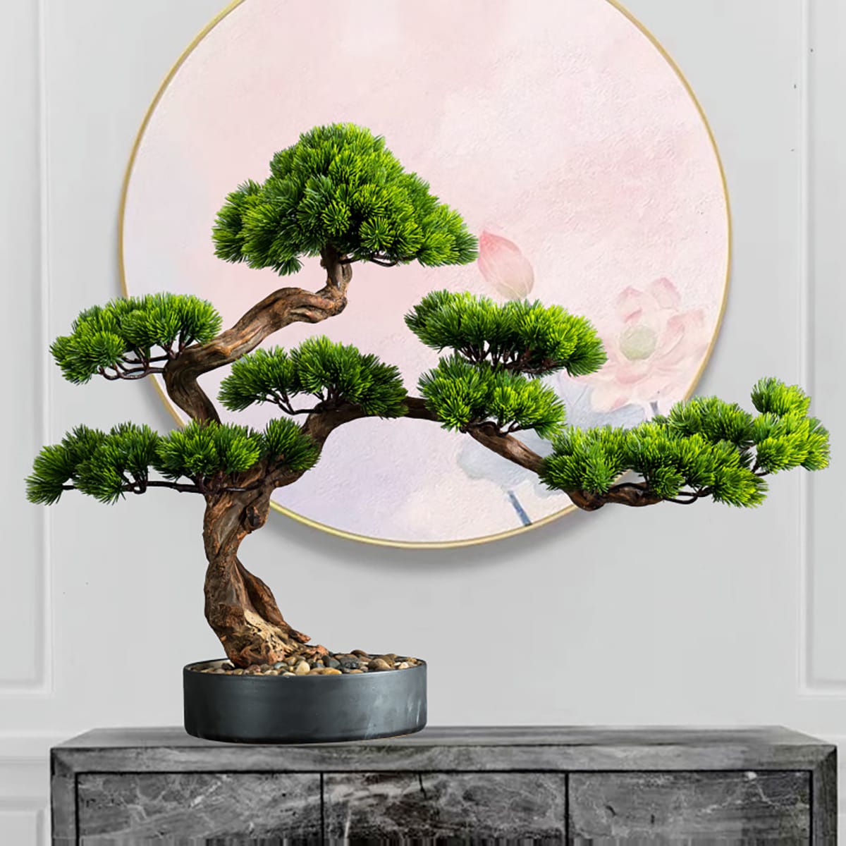 Japanischer Bonsai – 63 x 72 cm, künstlich, pflegeleicht, mit Dekostei – novistore