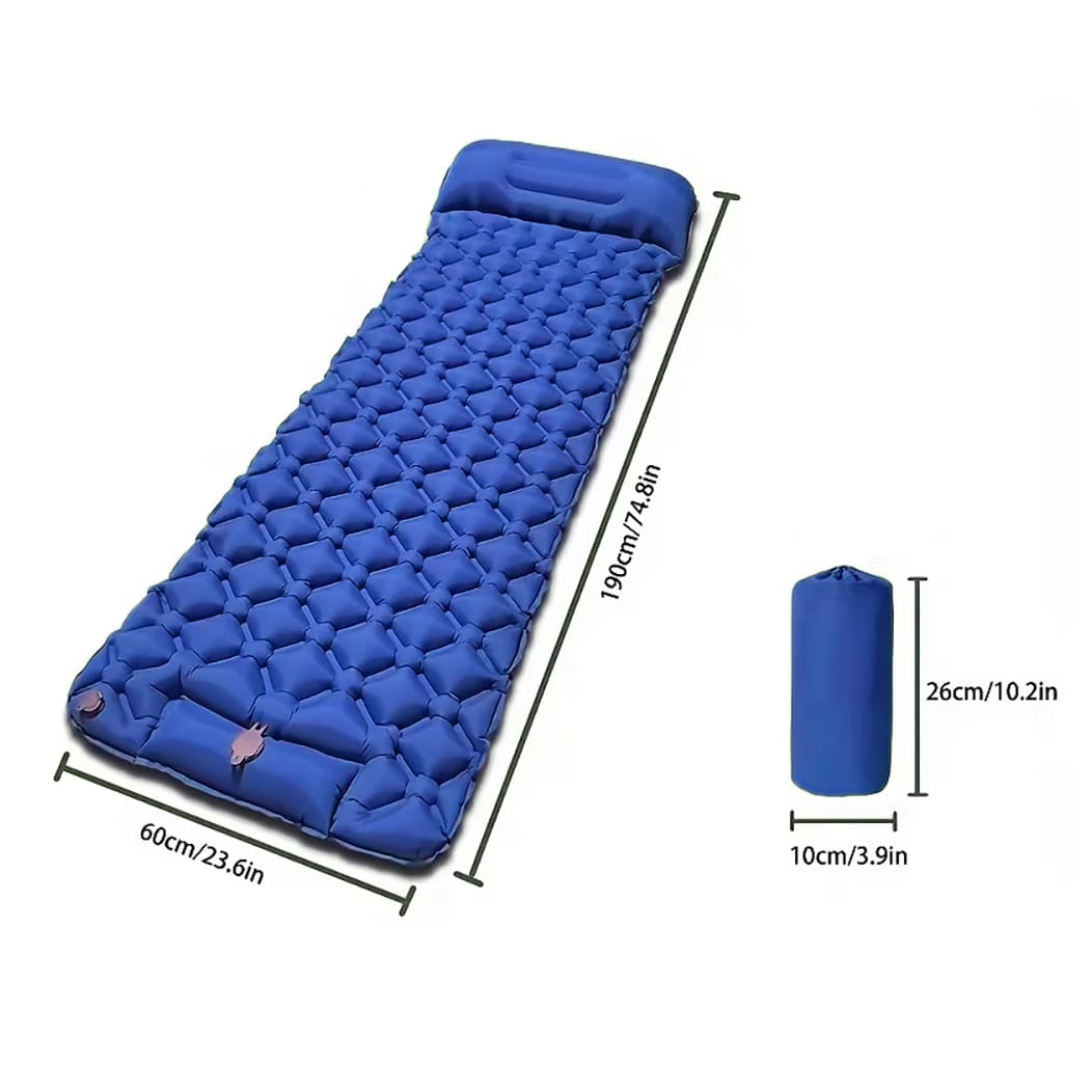 Aufblasbare Camping-Matratze – 190 x 60 cm, eingebaute Fuss-Luftpumpe – novistore