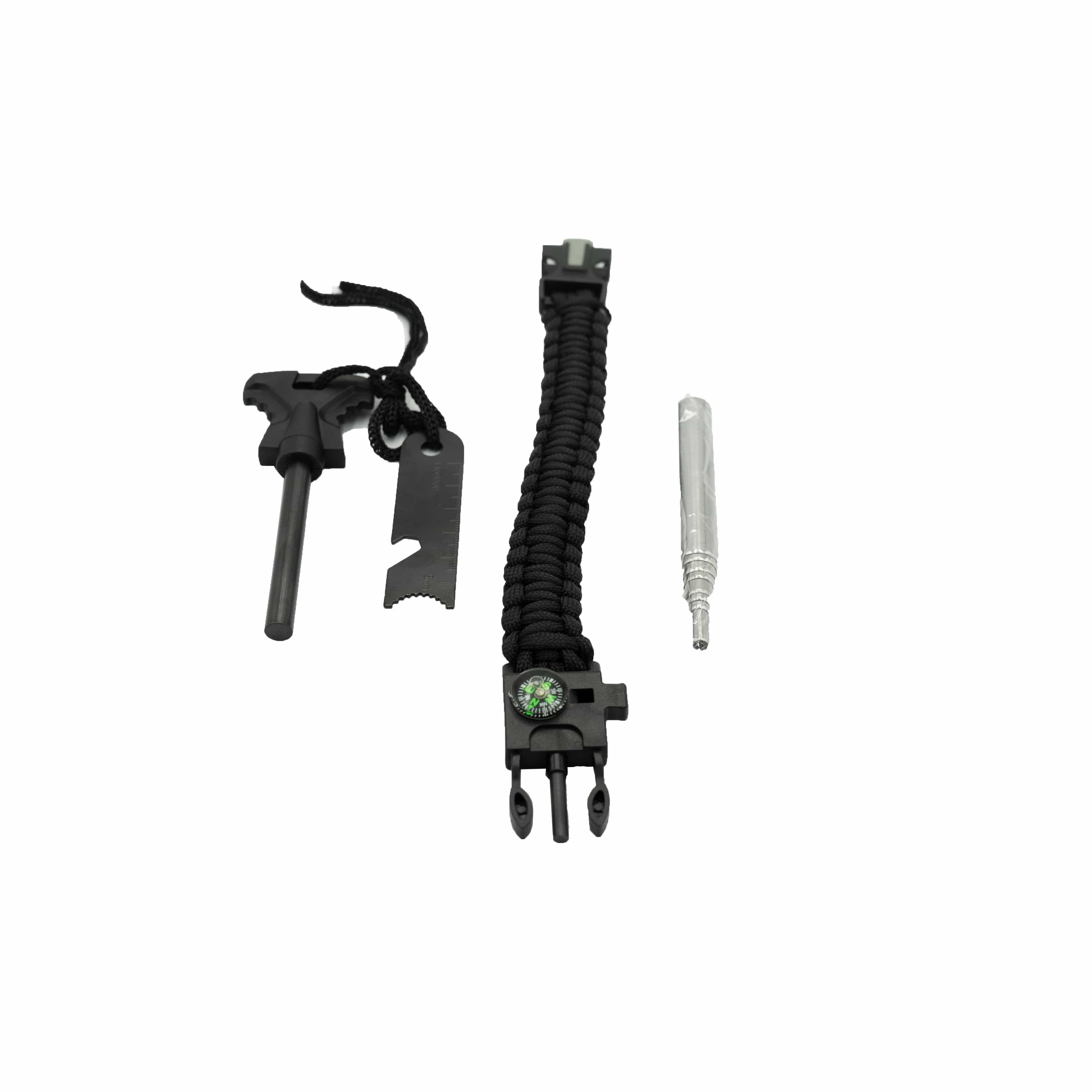 Survival-Armband, Feuerstahl und Feuerblasrohr