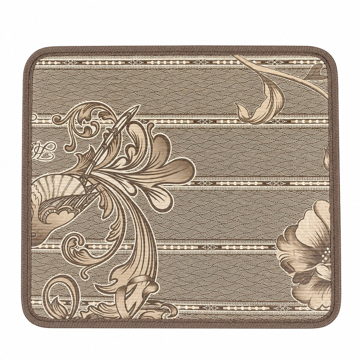 Faltbares Sitzkissen aus Bambus 48 x 50 cm – Bambusmatte mit Blumenmuster in Natur und Braun