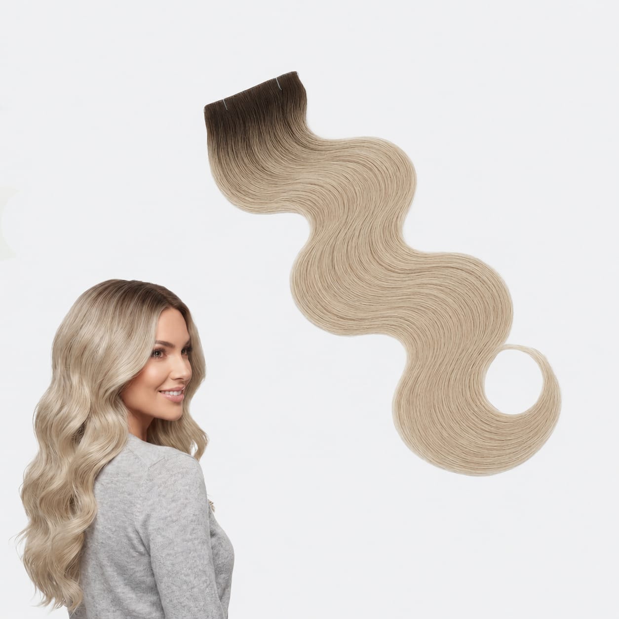 Ajkune Professional Tape Extensions – Luxushaar für natürliches Volumen in ombre #2/1001